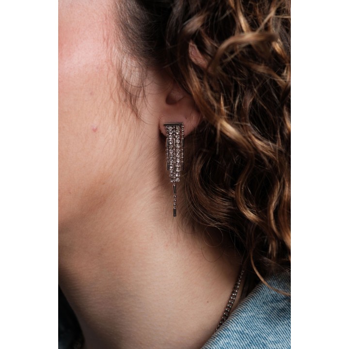 BOUCLES ANNEAUX ENTRELACES ACIER INOXYDABLE SILVER PETIT PRIX