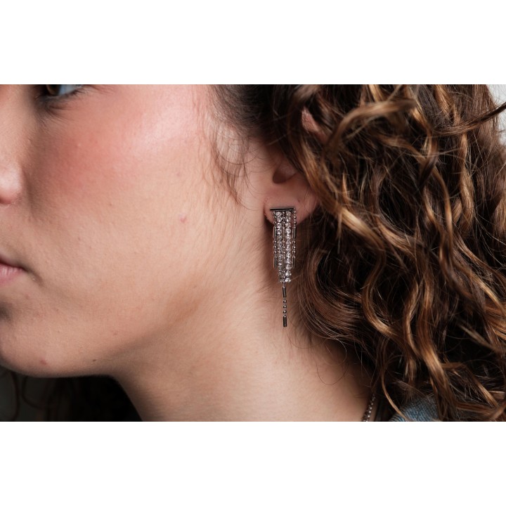 BOUCLES PENDANTES STRASS ACIER INOXYDABLE SILVER PETIT PRIX