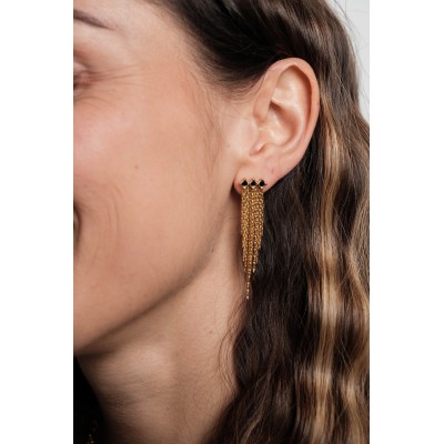 BOUCLES PENDANTES NOIRES MAILLE COBRA ACIER INOXYDABLE GOLD PETIT PRIX