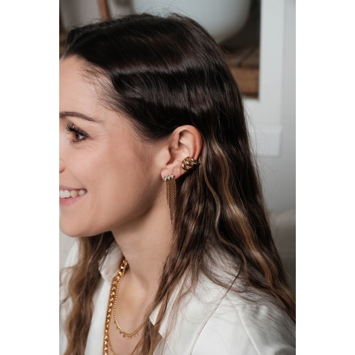 BOUCLES PENDANTES STRASS MAILLE COBRA ACIER INOXYDABLE GOLD PETIT PRIX