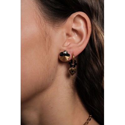 BOUCLES TREFLE NOIRES ACIER INOXYDABLE GOLD PETIT PRIX