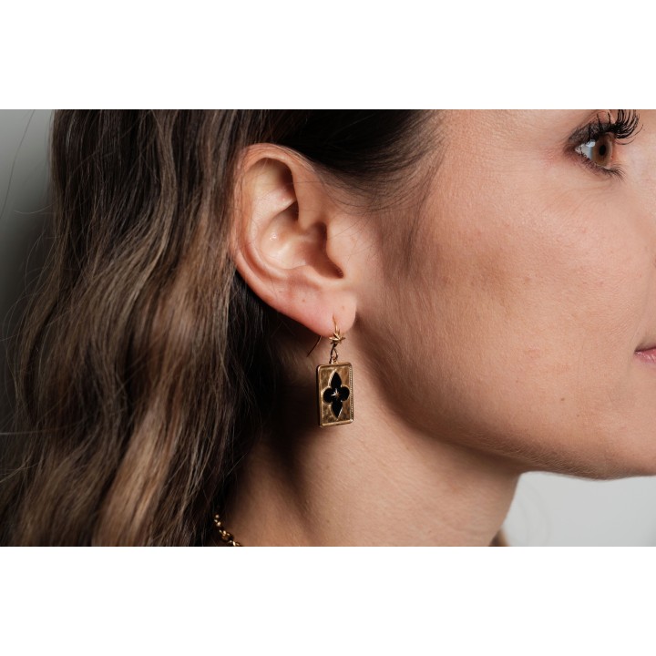 BOUCLES FLEUR NOIRE ETOILE ACIER INOXYDABLE GOLD PETIT PRIX