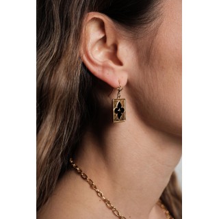 BOUCLES FLEUR NOIRE ETOILE ACIER INOXYDABLE GOLD PETIT PRIX