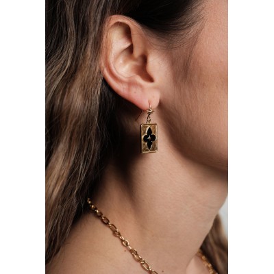 BOUCLES FLEUR NOIRE ETOILE ACIER INOXYDABLE GOLD PETIT PRIX