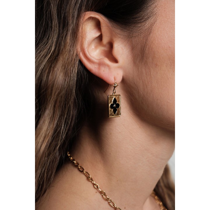 BOUCLES FLEUR NOIRE ETOILE ACIER INOXYDABLE GOLD PETIT PRIX