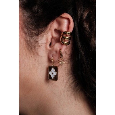 BOUCLES FLEUR BLANCHE ETOILE ACIER INOXYDABLE GOLD PETIT PRIX