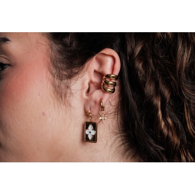 BOUCLES FLEUR BLANCHE ETOILE ACIER INOXYDABLE GOLD PETIT PRIX