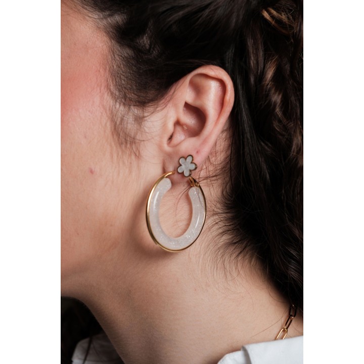 BOUCLES FLEUR BLANCHE ACIER INOXYDABLE GOLD PETIT PRIX