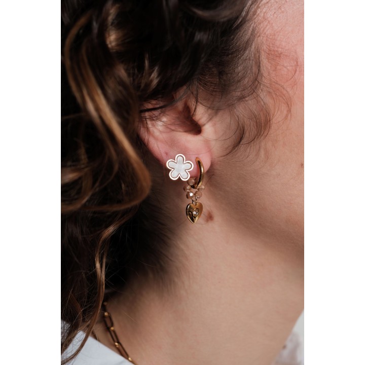 BOUCLES FLEUR MARRON ACIER INOXYDABLE GOLD PETIT PRIX