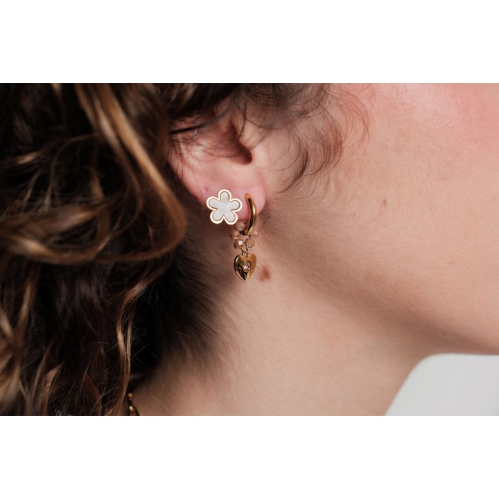 BOUCLES FLEUR MARRON ACIER INOXYDABLE GOLD PETIT PRIX