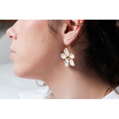 BOUCLES FLEUR NACREE BRILLANTE ACIER INOXYDABLE GOLD PETIT PRIX