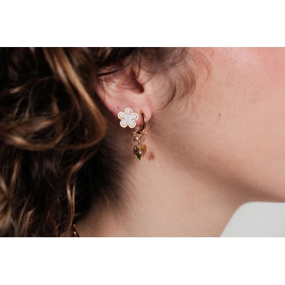 BOUCLES FLEUR ROSE COEUR ACIER INOXYDABLE GOLD PETIT PRIX