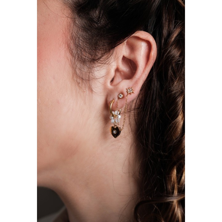 BOUCLES FLEUR BLANCHE COEUR ACIER INOXYDABLE GOLD PETIT PRIX