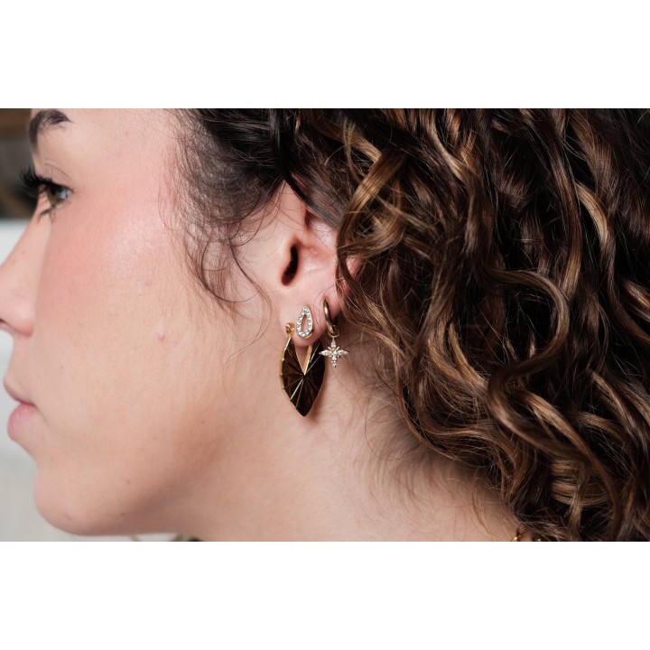 PUCE GOUTTE STRASS ACIER INOXYDABLE GOLD PETIT PRIX