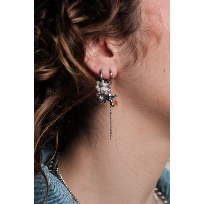 BOUCLE ETOILE NACRE ACIER INOXYDABLE SILVER PETIT PRIX