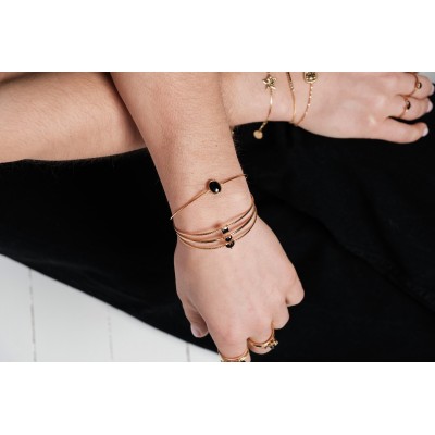 BRACELET PERLES GRIS METALLISE MEDAILLON ACIER INOX GOLD PETIT PRIX