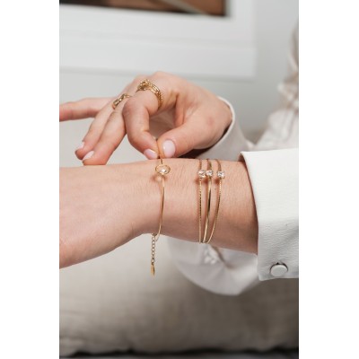 BRACELET PERLES GRIS METALLISE MEDAILLON ACIER INOX GOLD PETIT PRIX