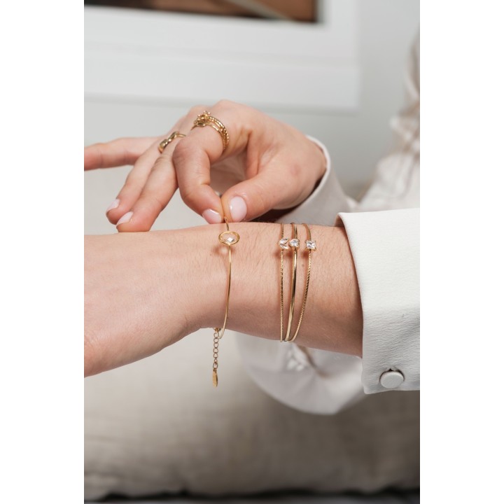 BRACELET PERLES GRIS METALLISE MEDAILLON ACIER INOX GOLD PETIT PRIX