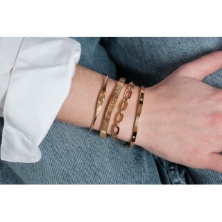 BRACELET PERLES GRIS METALLISE MEDAILLON ACIER INOX GOLD PETIT PRIX