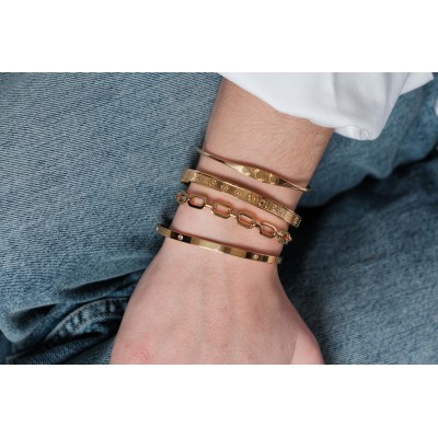 JONC FIN EVASE SOLEILS ACIER INOXYDABLE GOLD PETIT PRIX