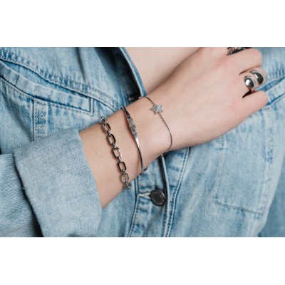 BRACELET PERLES GRIS METALLISE MEDAILLON ACIER INOX GOLD PETIT PRIX