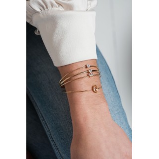 BRACELET PERLES GRIS METALLISE MEDAILLON ACIER INOX GOLD PETIT PRIX