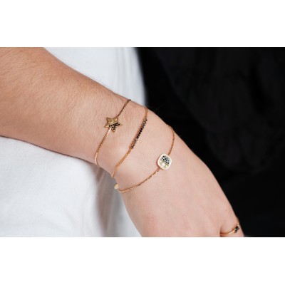 BRACELET PERLES GRIS METALLISE MEDAILLON ACIER INOX GOLD PETIT PRIX