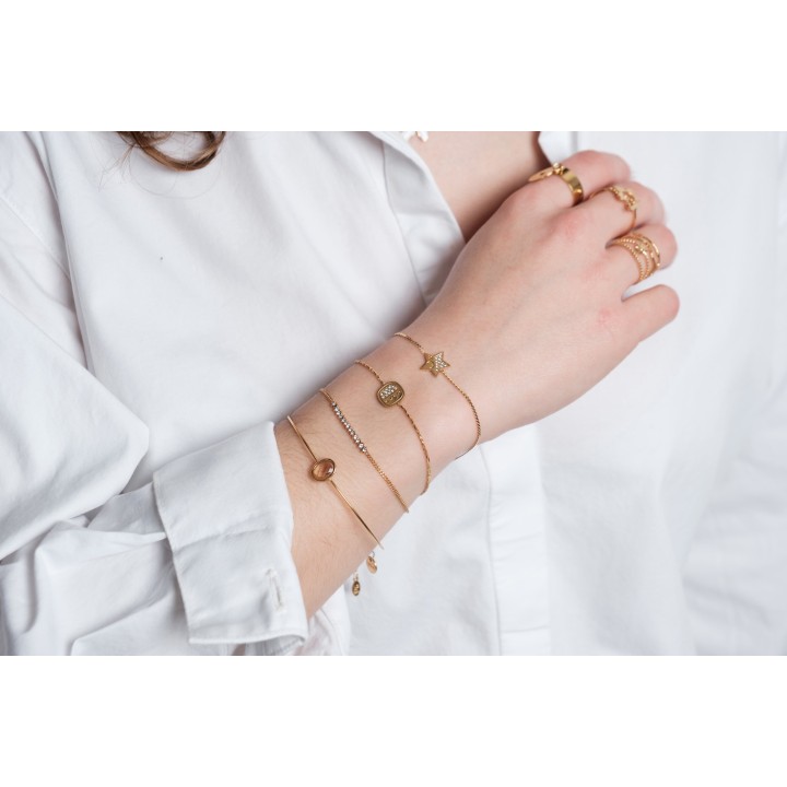 BRACELET PERLES GRIS METALLISE MEDAILLON ACIER INOX GOLD PETIT PRIX