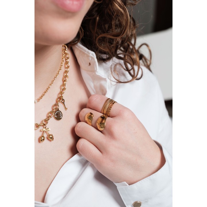 BAGUE ANNEAUX FINS RAMEAU ACIER INOXYDABLE GOLD PETIT PRIX