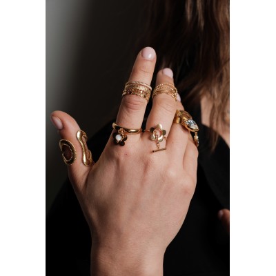 BAGUE ANNEAUX FINS RAMEAU ACIER INOXYDABLE GOLD PETIT PRIX