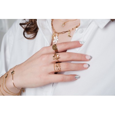 BAGUE ANNEAUX ONDULES ETOILE ACIER INOXYDABLE GOLD PETIT PRIX