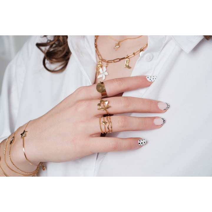 BAGUE ANNEAUX ONDULES ETOILE ACIER INOXYDABLE GOLD PETIT PRIX