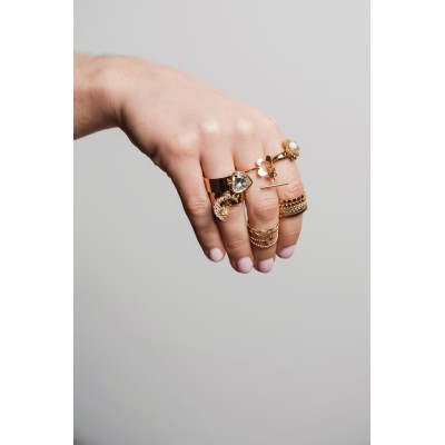 BAGUE ANNEAUX ONDULES ETOILE ACIER INOXYDABLE GOLD PETIT PRIX