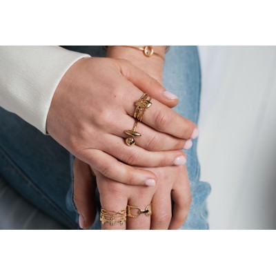 BAGUE RONDE MARTELEE ACIER INOXYDABLE GOLD PETIT PRIX