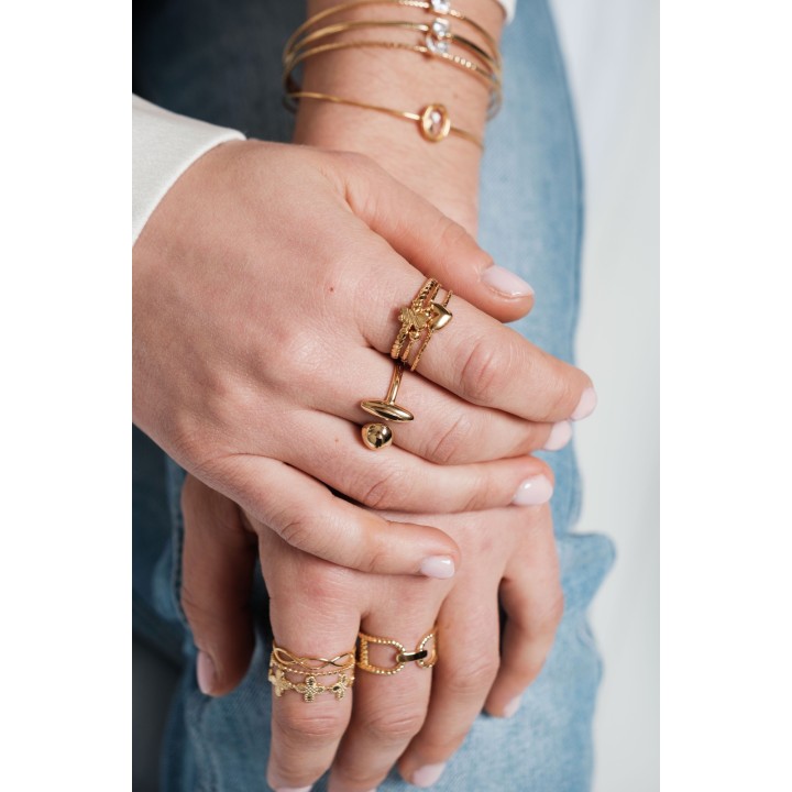 BAGUE RONDE MARTELEE ACIER INOXYDABLE GOLD PETIT PRIX