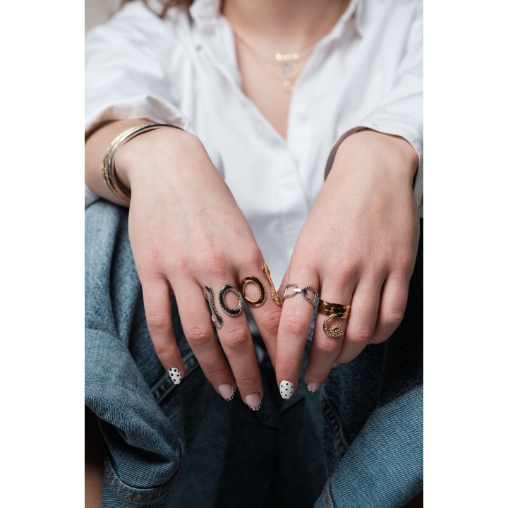 BAGUE DOUBLE AJOURE PERLES ACIER INOXYDABLE GOLD PETIT PRIX