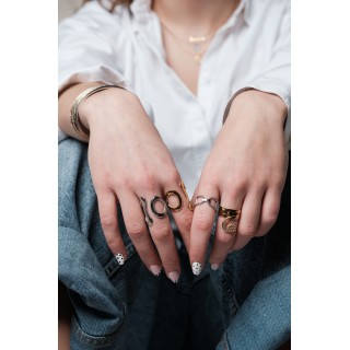 BAGUE DOUBLE AJOURE PERLES ACIER INOXYDABLE SILVER PETIT PRIX