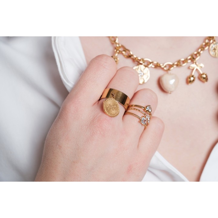 BAGUE LARGE MEDAILLE AMOUR ACIER INOXYDABLE GOLD PETIT PRIX