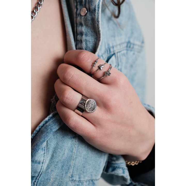 BAGUE LARGE MEDAILLE AMOUR ACIER INOXYDABLE SILVER PETIT PRIX