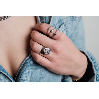 BAGUE RONDE MARTELEE ACIER INOXYDABLE GOLD PETIT PRIX