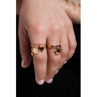 BAGUE PERLE NOIRE FLEUR ACIER INOXYDABLE GOLD PETIT PRIX