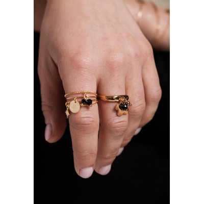 BAGUE 4 ANNEAUX PERLES ETOILE ACIER INOXYDABLE GOLD PETIT PRIX