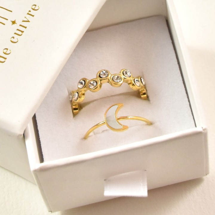 COFFRET CADEAU BAGUES NUMERO 11 BRIN DE CUIVRE ACIER INOXYDABLE GOLD