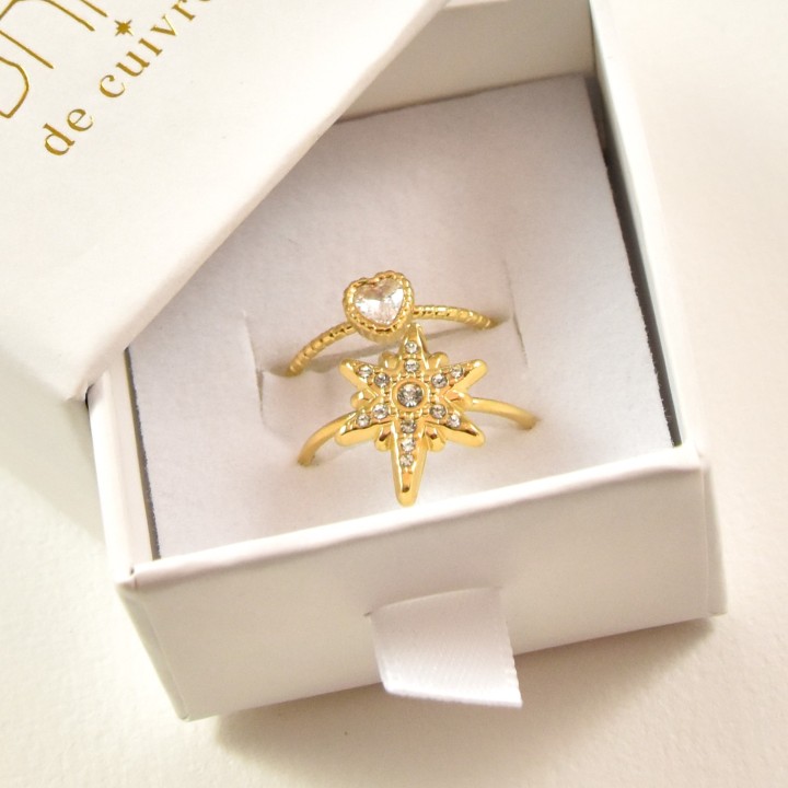 COFFRET CADEAU BAGUES NUMERO 12 BRIN DE CUIVRE ACIER INOXYDABLE GOLD