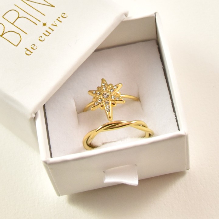 COFFRET CADEAU BAGUES NUMERO 24 BRIN DE CUIVRE ACIER INOXYDABLE GOLD
