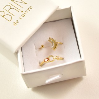 COFFRET CADEAU BAGUES NUMERO 32 BRIN DE CUIVRE ACIER INOXYDABLE GOLD