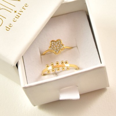 COFFRET CADEAU BAGUES NUMERO 40 BRIN DE CUIVRE ACIER INOXYDABLE GOLD