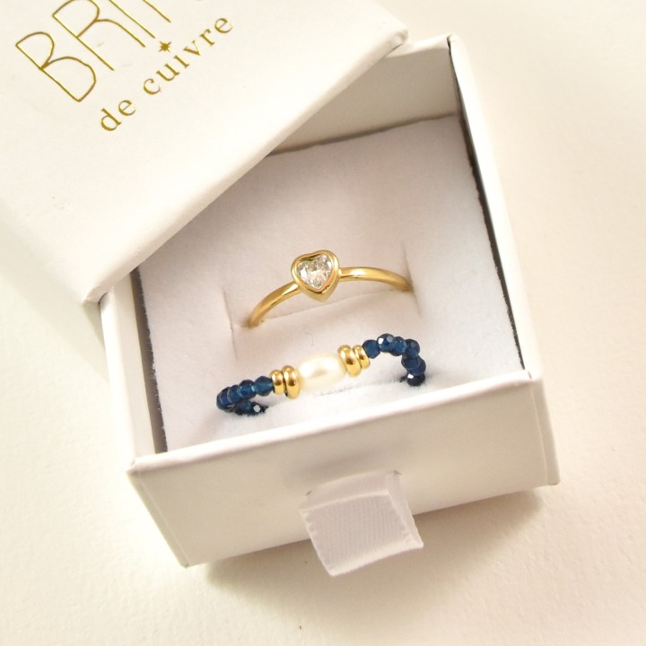 COFFRET CADEAU BAGUES NUMERO 44 BRIN DE CUIVRE ACIER INOXYDABLE GOLD