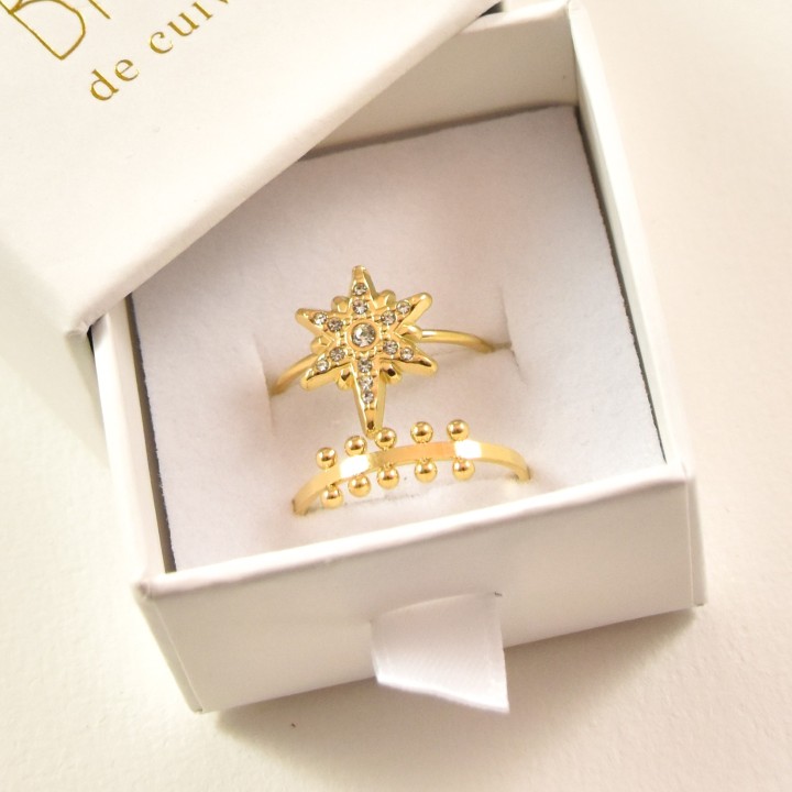 COFFRET CADEAU BAGUES NUMERO 47 BRIN DE CUIVRE ACIER INOXYDABLE GOLD