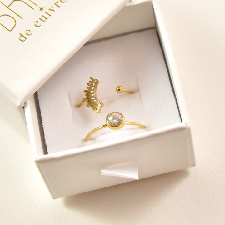 COFFRET CADEAU BAGUES NUMERO 48 BRIN DE CUIVRE ACIER INOXYDABLE GOLD